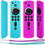 2pcs Pinowu Remote Case Sleeve Compatible wtih Fire TV Stick 4K Ultra HD 3rd/2nd Gen Alexa Voice Remote, Durable [Anti-slip] Protective Silicone Case Skin for Fire TV Cube (Turquoise and Purple)