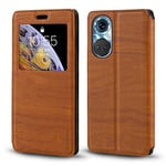 Huawei Honor 50 Case, Wood Grain Leather Case with Card Holder and Window, Magnetic Flip Cover for Huawei Honor 50