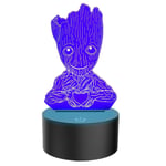 Novelty 3D Groot Night Light for Kids Adults,LED USB 3D Optical Illusion Love Night Lamp 7 Color Changing,Creative Mood Lights 16 Colours Remote Control,Best Xmas Birthday Gift for Boys Girls Babies