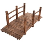 COSTWAY Trädgårdsbro 150x67x56CM med räcken Utomhusdekoration Damm/damm Brobelastning 100KG Färg Brun
