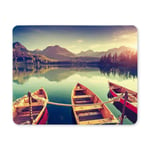 Dramatic Boats with Scenery Mountain Lake Landscape Nature Rectangle Non Slip Rubber Comfortable Computer Mouse Pad Gaming Mousepad Mat with Designs for Office Home Woman Man Employee