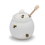 Cooksmart Bumble Bee Ceramic Honey Pot and Drizzler | British Designed Honey Jar With Honey Dipper | Honey Jars For All Types of Homes or Restaurants