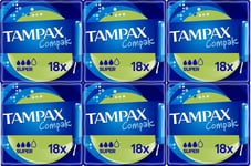 108 x Tampax Compak Super Tampons Protection/Discretion Plastic Applicator