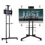 Mobile Cantilever TV Stand Cart Floor Stand TV Mount Bracket w/ Wheel and Shelf