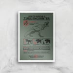 Jurassic World How To Survive A T-Rex Encounter Giclee Art Print - A4 - White Frame