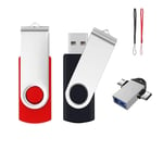 128GB USB Flash Drive, 2 Pack 128 GB Thumb Drives with Led Light and Lanyards, Rotatable Jump Drive for Backup Storage Zip Drives Memory Stick with Multi Connectors