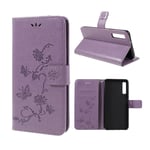 Samsung Galaxy A7 (2018) imprint butterfly flower leather case - Light Purple Lila