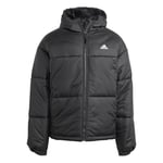 adidas Men's Bsc 3-Stripes Puffy Hooded Midweight Jacket,Black