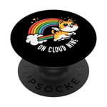 9th Birthday Funny Cat Rainbow On Cloud Nine PopSockets Swappable PopGrip