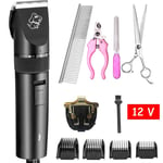 Qazxsw Dog Clippers Shaver 12V High Power for Thick Heavy Coats, Professional Dog Grooming Hair Clippers, Low Noise Plug-In Electric