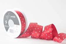 Valentine’s Day Ribbon Scatter Heart Printed Pattern White on red Satin 20m x 25mm