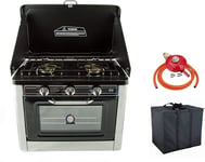 Camping Gas Oven & Hob 2 Burners Stainless Steel with Carry Case for Outdoor + Regulator Set CO-01 (Propane 37mbar Screw-on)