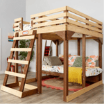Bunk Bed Set w/ Ladder, Desk & Cargo Net Little Tikes Wood 4-in-1 Study Fort 5ft