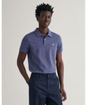 Gant Mens Slim Fit Short Sleeve Shield Logo Pique Polo - Blue Cotton - Size Medium