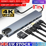 8 in 1 Multiport USB-C Hub Type C To USB 3.0 4K HDMI Adapter For Macbook Pro uk