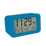 fisura. - Réveil numérique Bleu avec LED. Indicateur de Date et de température. 2 alarmes. Bouton Snooze. Horloge numérique à Piles. Caoutchouc ABS Dimensions : 12 x 5,5 x 7