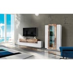 Lément mural de salon modulable, Made in Italy, avec lumière led blanche, meuble tv et vitrine, Ensemble de salon moderne, 290x45h121 cm, Couleur
