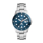 FOSSIL Blue Watch for Men, Quartz Movement with Stainless Steel or Leather Strap,Blue and Silver Tone,42 mm