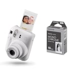 instax mini 12 camera, CLAY WHITE & mini instant film Monochrome, 10 shot pack, suitable for all mini cameras and printers