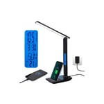 Rhafayre - Lampe de bureau led avec chargeur sans fil 10W, 3 Modes/ 5 Niveaux de luminosité/Réveil/Température et Calendrier/Support Téléphone, Lampe