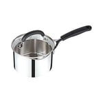 Prestige Made To Last Stainless Steel Saucepan with Lid 16cm - Small Saucepan with Straining Lid, Measurement Guide & Easy Grip Silicone Handles, Induction Suitable, Dishwasher Safe Cookware