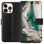 Apple iPhone 15 Pro Max Svart Plånboksfodral Grön / Guld marmor