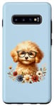 Coque pour Galaxy S10+ Chiot Doodle Adorable bleu avec fleurs et lunettes