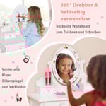 Sminkbord för barn & pallset sminkbord med 360° roterande spegel vit