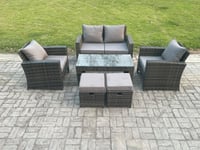 6 Seater Outdoor Rattan Garden Furniture Set Patio Lounge Sofa Set with Coffee Table 2 Small Footstools Dark Grey Mixed