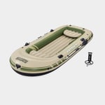 Bestway Uppblåsbar båt / badbåt Hydro Force Voyager X4, 3.5 x 1.45 meter, beige/grön + åror fotpump transportväska lagningslapp