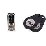 Yale Smart Living YD-01-CON-NOMOD-SN Keyless Connected Ready Smart Door Lock, Touch Keypad, Compatible with Alexa, Satin Nickel & P-YD-01-CON-RFIDT-BL Smart Door Lock Key Tags, Black, Pack of 2