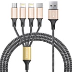 Cable multiUSB 4 en 1 en nylon - Cable de charge universel avec micro USB 2iP type C - Cable de charge rapide pour Huawei, Xiaomi, Samsung, tablette, Android, Kindle, t¿¿l¿¿phone, 1,2 m