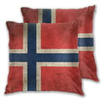 Cushion Cover Old And Worn Distressed Vintage Flag Of Norway Set of 2 Square Throw Pillow Case Sham Home for Sofa Chair Couch/Bedroom Decorative Pillowcases