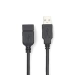 Nedis USB förlängningskabel, USB-A hane till USB-A hona, 2m