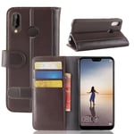 Huawei P20 Lite - Äkta split läderfodral / plånbok Brun