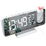 DollaTek Radio projection alarm clock LED large screen display temperature and humidity electronic clock for bedroom kitchen gift - White shell White digital