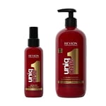 UniqOne Masque en Spray sans Rinçage pour Tous Types Cheveux 10 Bienfaits 150ml Classique Rouge + UniqOne Shampooing et Après-shampooing 2en1 Classique 490mL