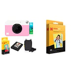 KODAK Printomatic Instant Camera (Pink) Deluxe Bundle + Zink Paper (20 Sheets) Case - Photo Album & 2"x3" Premium Zink Photo Paper (50 Sheets) Compatible with Smile, Kodak Step, PRINTOMATIC
