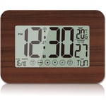 FISHTEC Horloge Ecran Tactile Ultra Plat - Réveil Radiopiloté Grands Chiffres Alarme + Température Effet Bois
