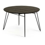 KAVE HOME Table ronde extensible Milian placage en frêne et pieds acier noir ø 120 (200) cm - Noir Kave Home