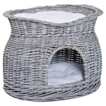 Elegant Kattkorg i Rattan med Kudde och Baldakin