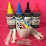 4x Refillable Cartridges + 400ml INK For Epson Expression Home XP415 XP422 XP425