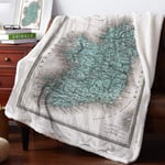 Throw Blanket Map Ireland Retro Style Dublin Atlas Blue Route Fleece Blankets Personalized Blankets Bedclothes,100x125CM