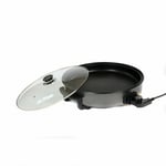 Large Multi Cooker Paella Pizza Electric Frying Pan Glass Lid 1500W 34x36x7cm 