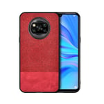 HAOTIAN Case Compatible for Xiaomi Poco X3 NFC/Poco X3 Pro Case, Fabric PU Hard PC Back Cover + Soft Silicone TPU Frame Drop Shockproof Protection Bumper. Red