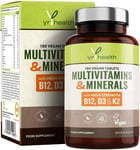 Vegan Multivitamins & Minerals With Vitamin D3, K2, B12 And Iron - 180 Tablets