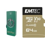 Pack Support de Stockage Rapide et Performant : Clé USB - 2.0 - Série Licence - Harry Potter Slytherin - 32 Go + Carte MicroSD - Gamme Speedin - 64 GB