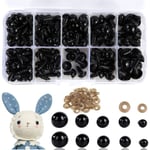 Säkerhetsögon Leksaksögon Plast Säkerhetsögon med bricka för Tcrochet Leksaker, 100PCS Hantverksögon Dockögon för Mjuk Leksakstillverkning, DIY Hantverksdockor (6-12 mm)