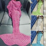 Adult Kids Mermaid Tail Blanket Winter Knitted Quilt Rugs Blue 180*90
