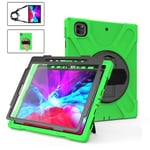 QYiD Case for Pad Pro 12.9" 2020 & 2018 with Screen Protector, [Supports 2nd Gen Pencil Charging], Heavy Duty Shockproof Cover with Rotatable Kickstand/Strap, Belt for iPad Pro 12.9 4th Gen, Green